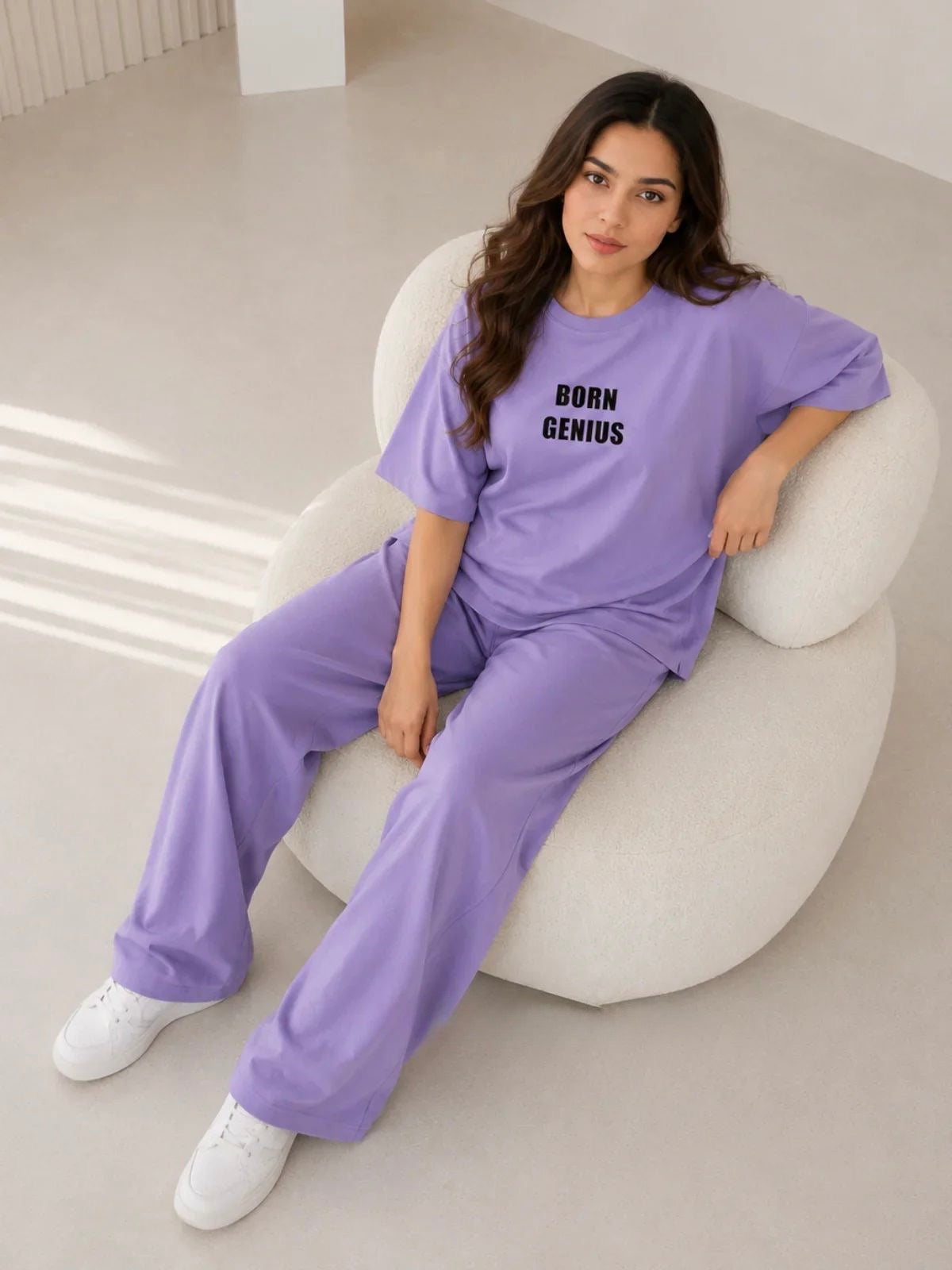 Born Genius" Premium Black Co-Ord Set – Oversized Tee & Wide-Leg Trouser