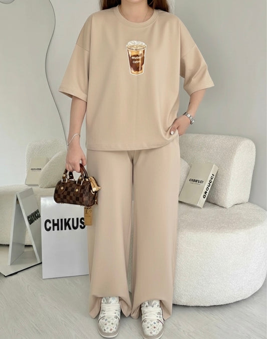 Chikus coffee Drop-Shoulder Set