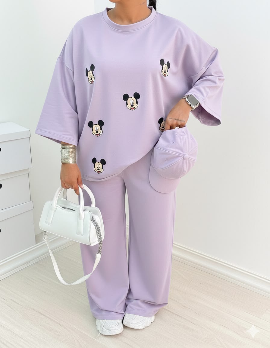 Mickey mouse" Premium Black Co-Ord Set – Oversized Tee & Wide-Leg Trouser