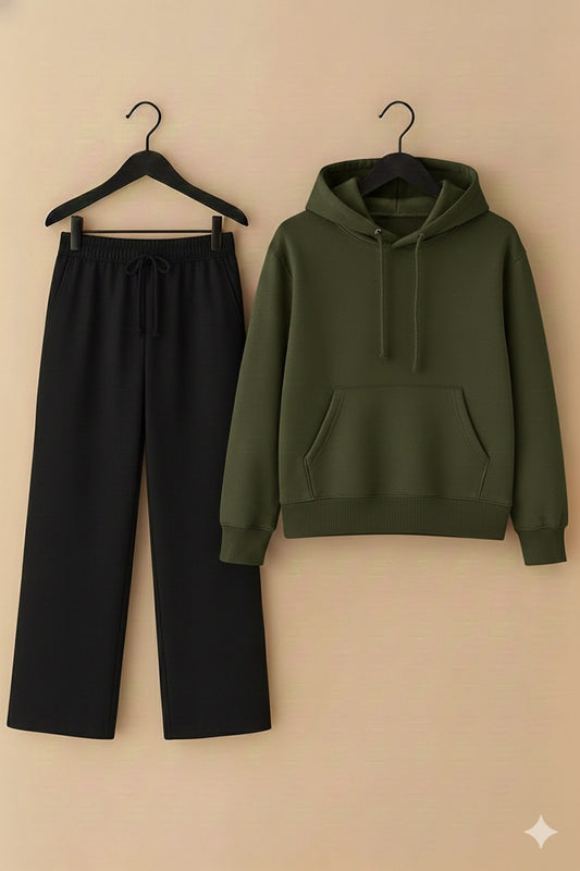 UNISEX Olive HOODIE & Black Flapper Trouser