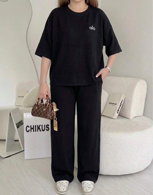 Chikus signature alo print drop Shoulder Set