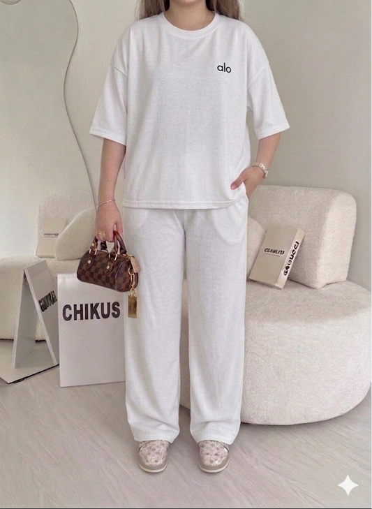 Chikus signature alo print drop Shoulder Set