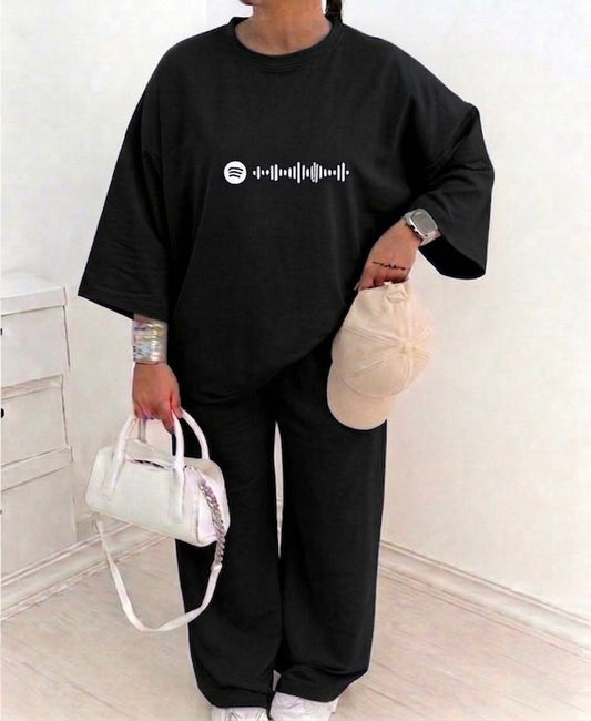 Spotify signature" Premium Co-Ord Set – Oversized Tee & Wide-Leg Trouser