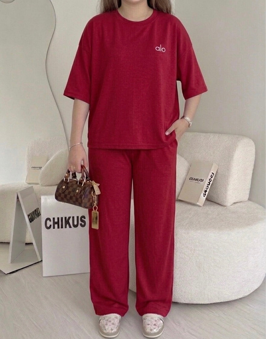 Chikus signature alo print drop Shoulder Set