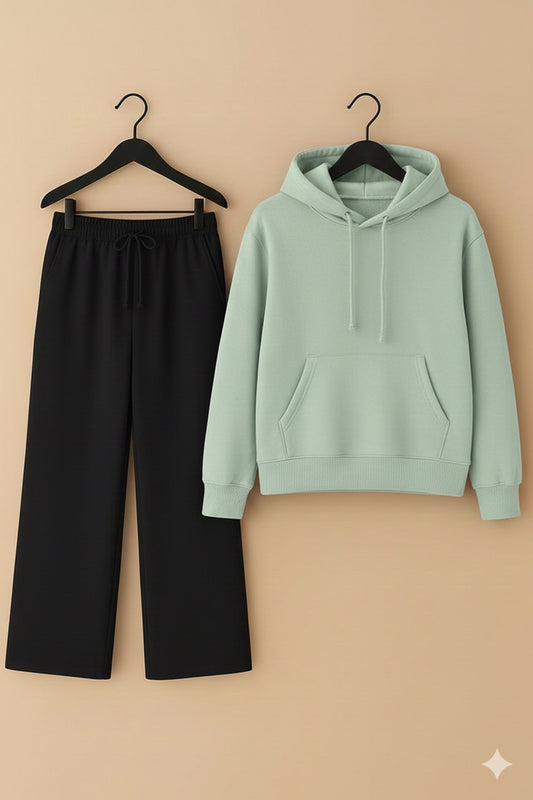 UNISEX Pista Green HOODIE & Black Flapper Trouser