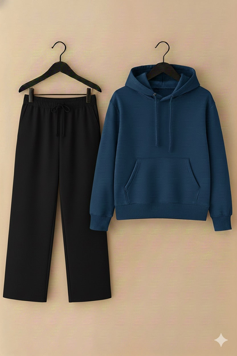 UNISEX Blue HOODIE & Black Flapper Trouser