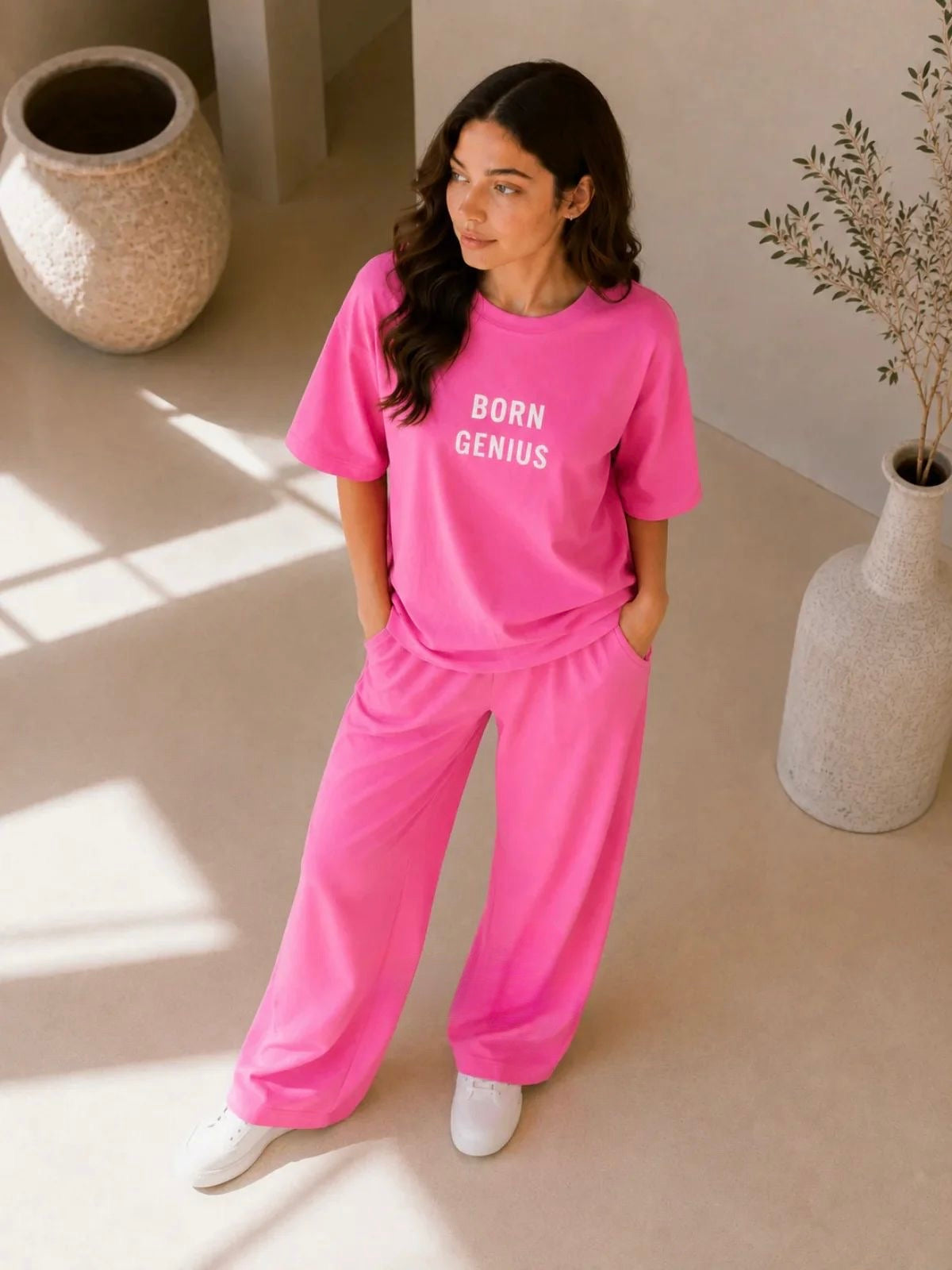 Born Genius" Premium Black Co-Ord Set – Oversized Tee & Wide-Leg Trouser