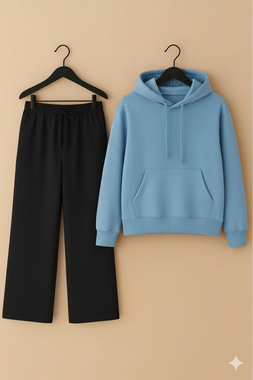 UNISEX Sky Blue HOODIE & Black Flapper Trouser