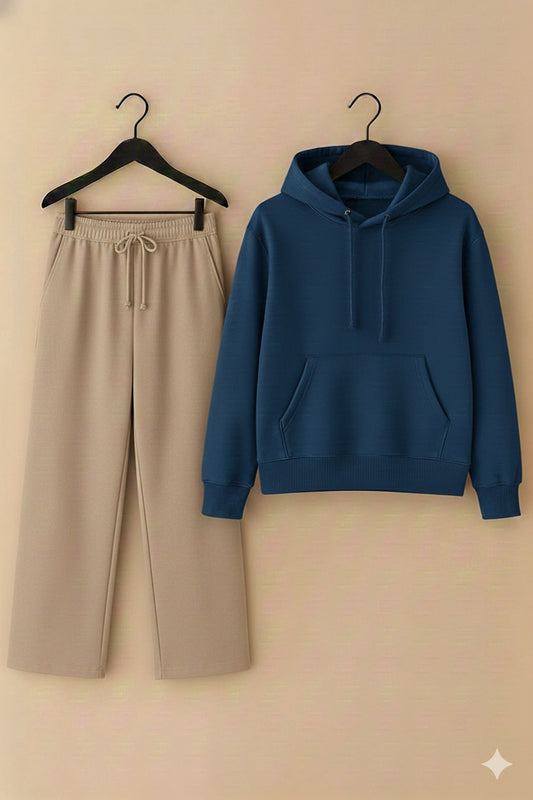 UNISEX Blue HOODIE & Beige Flapper Trouser