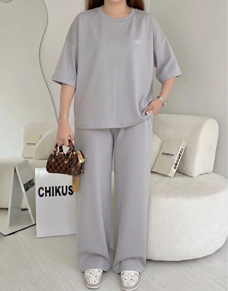 Chikus signature alo print drop Shoulder Set