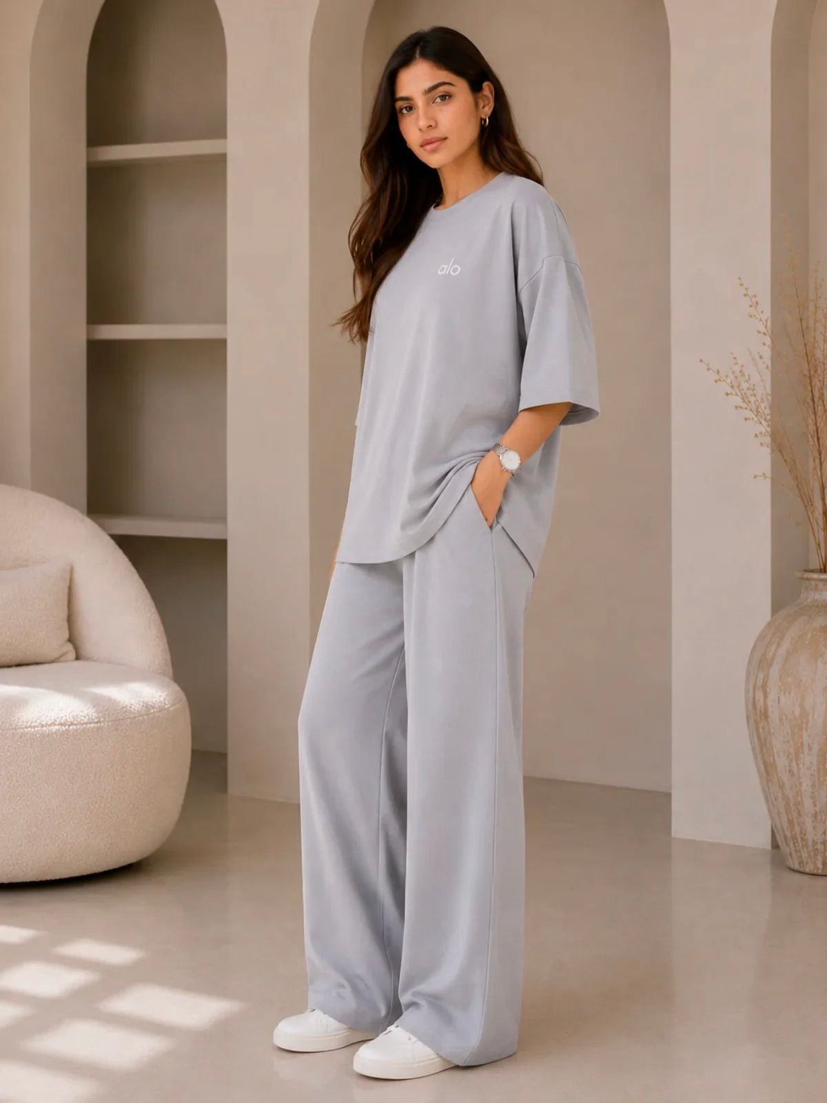 ALO Signatire" Premium gray Co-Ord Set –