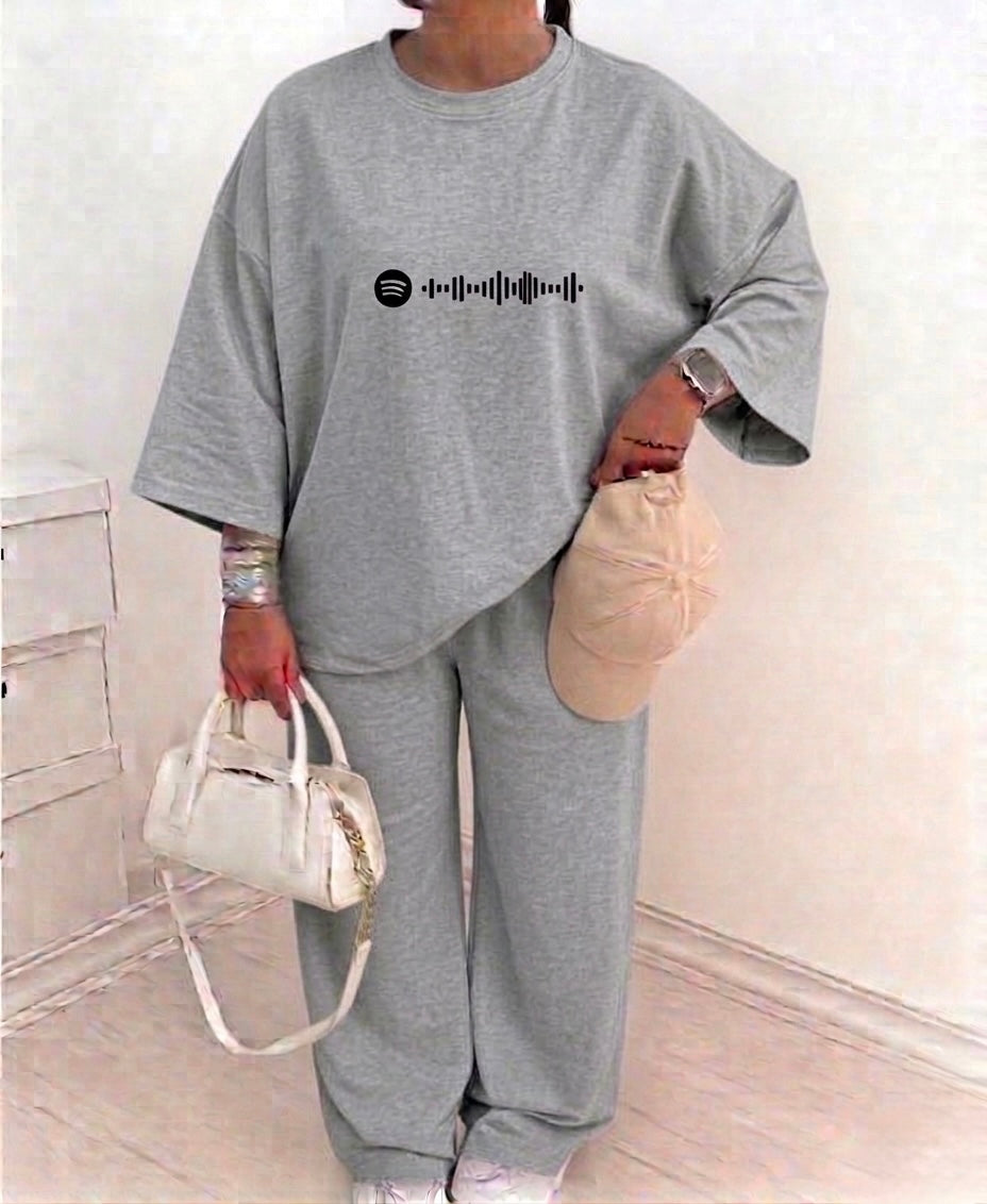 Spotify signature" Premium Co-Ord Set – Oversized Tee & Wide-Leg Trouser