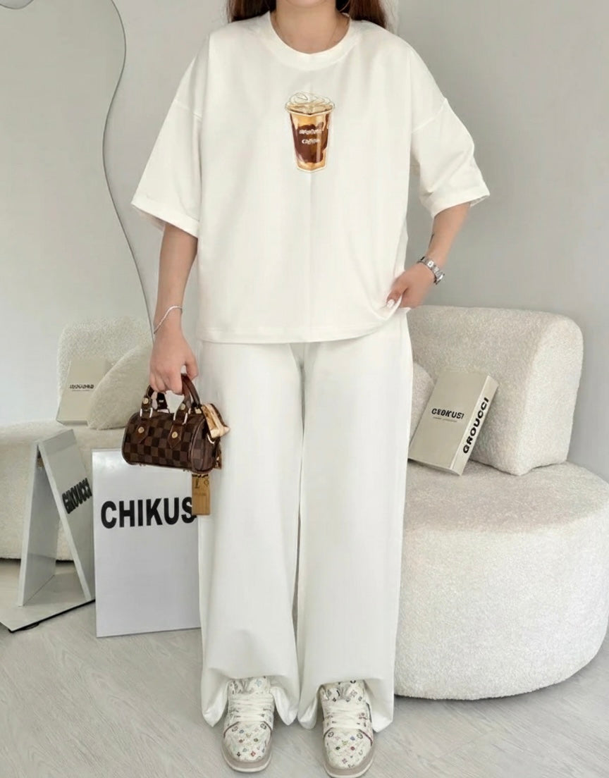 Chikus coffee Drop-Shoulder Set