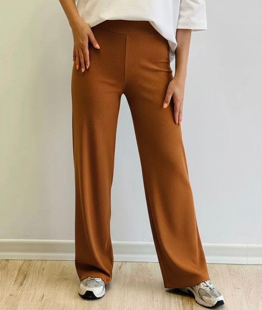 Wide leg Ribbed Straight Flare Trouser