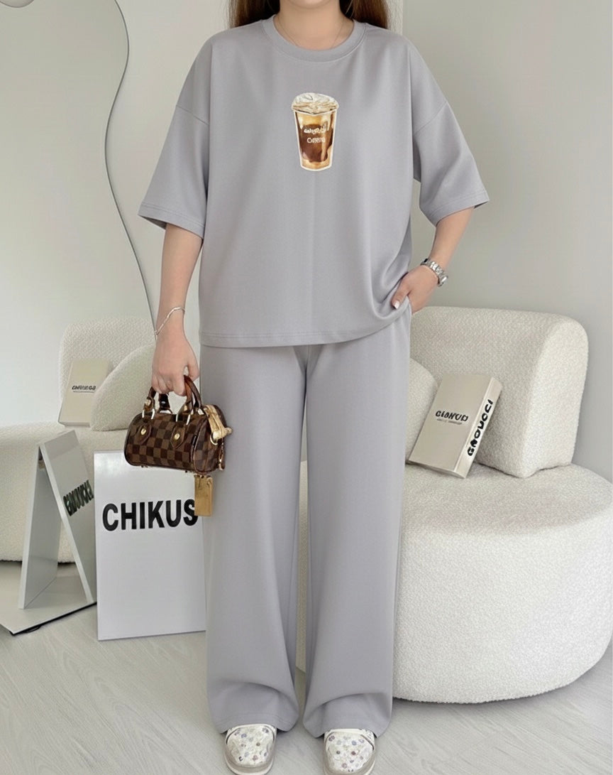 Chikus coffee Drop-Shoulder Set