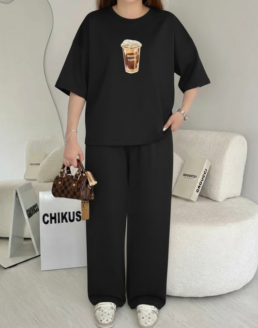 Chikus coffee Drop-Shoulder Set