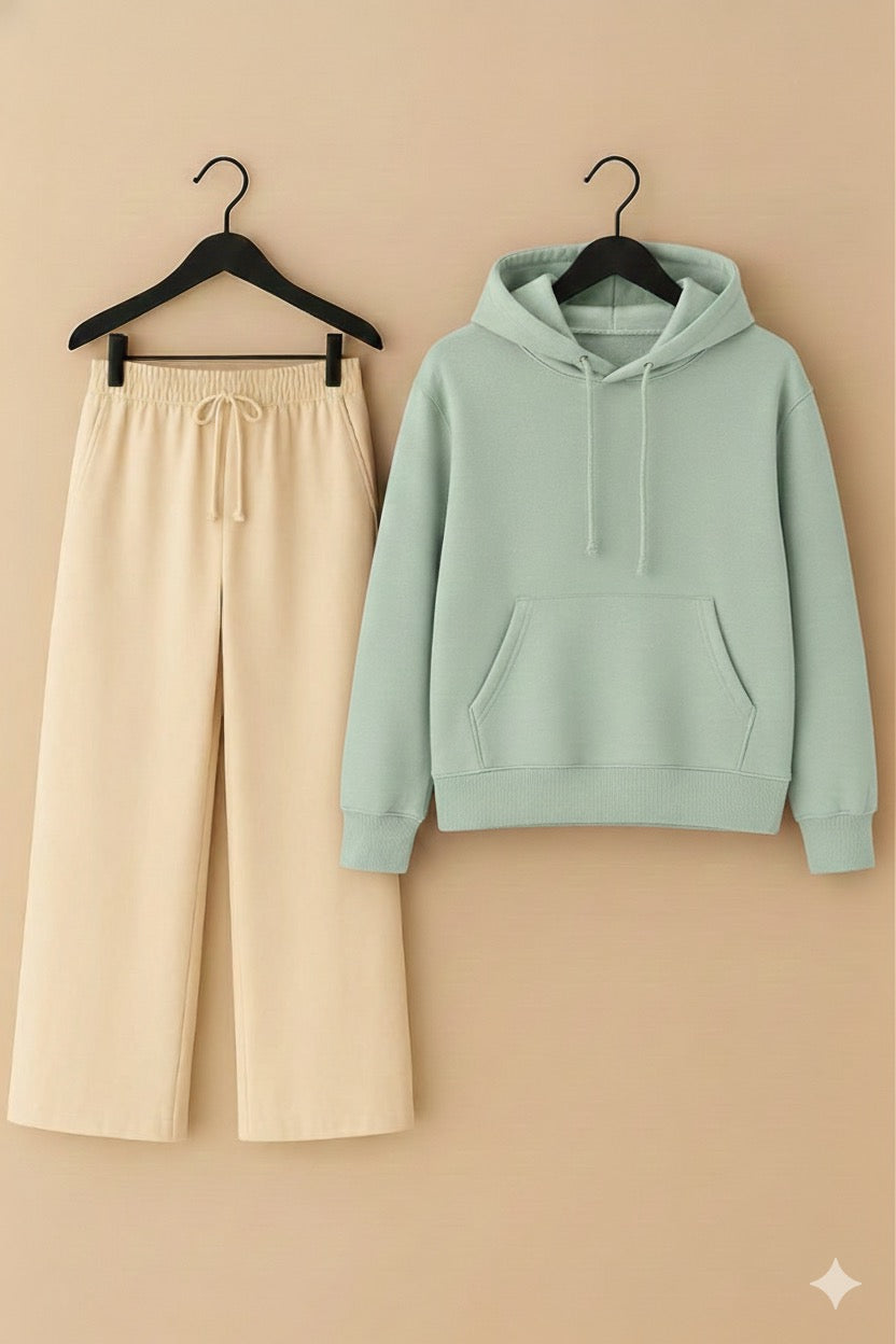 UNISEX Pista Green HOODIE & Beige Flapper Trouser