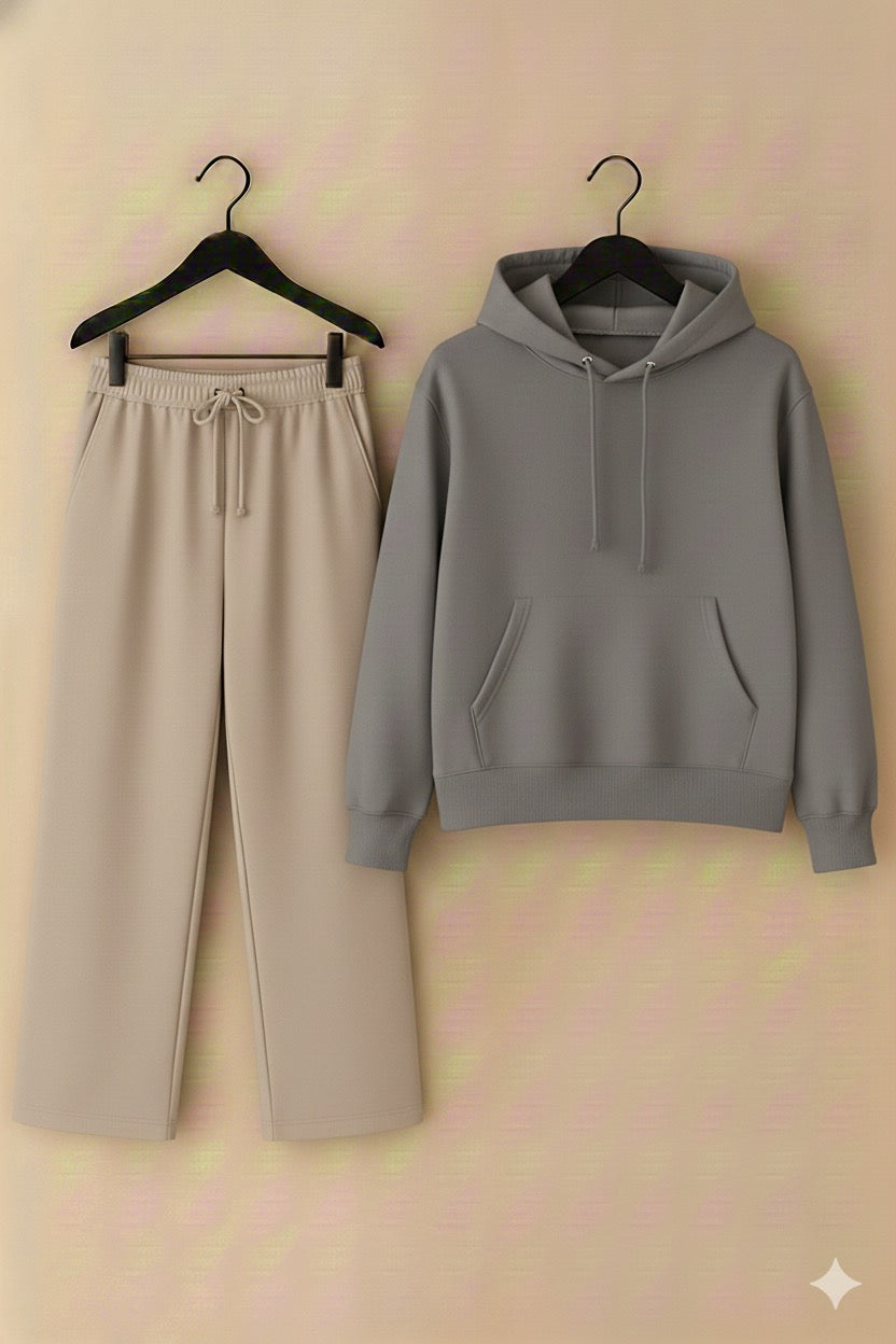 UNISEX Gray HOODIE & Beige Flapper Trouser