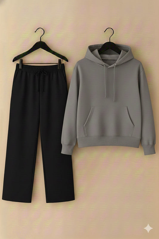 UNISEX Gray HOODIE & BLack Flapper Trouser