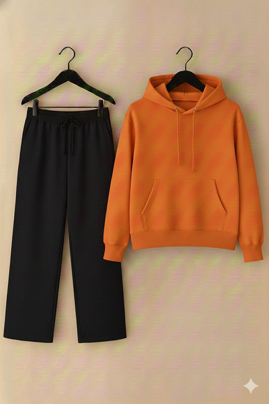 Unisex Orange Hoodie Black Trouser