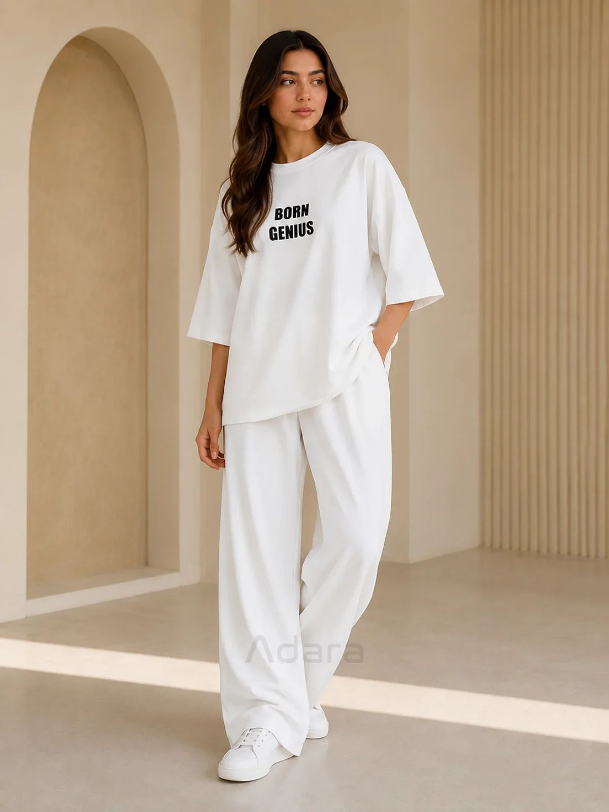 Born Genius" Premium Black Co-Ord Set – Oversized Tee & Wide-Leg Trouser