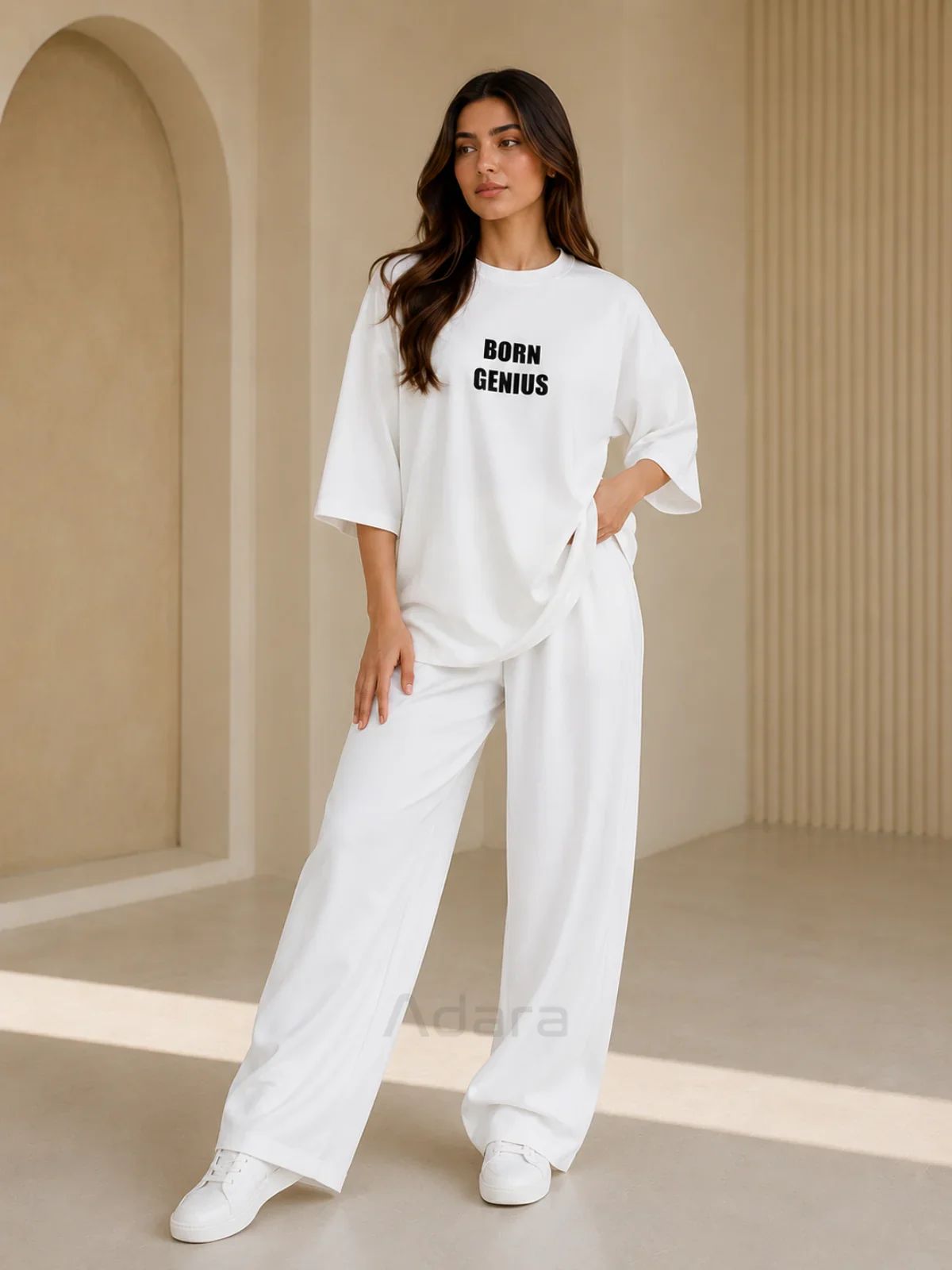 Born Genius" Premium Black Co-Ord Set – Oversized Tee & Wide-Leg Trouser