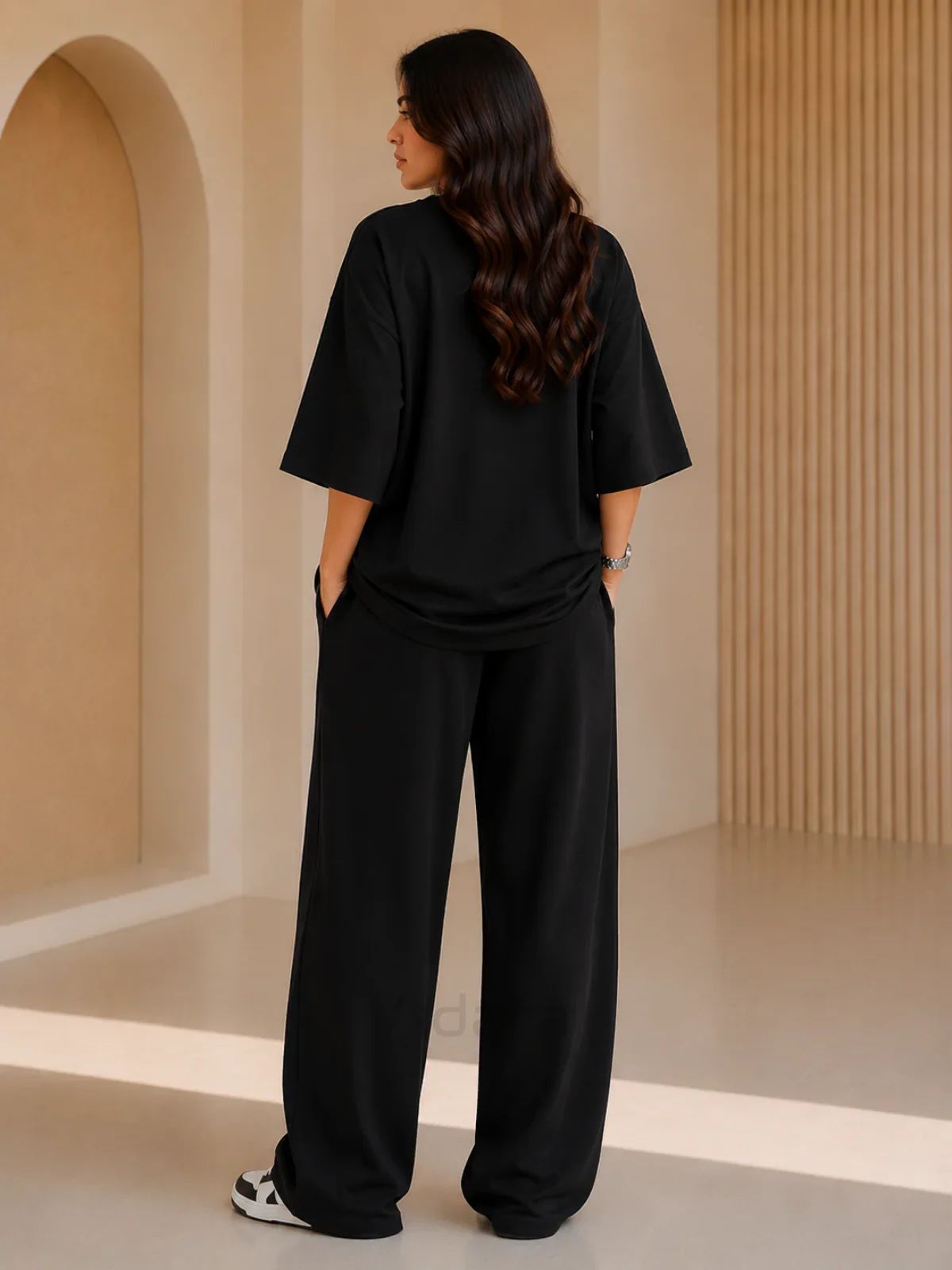 Fearless" Premium BLACK Co-Ord Set – Oversized Tee & Wide-Leg Trouser