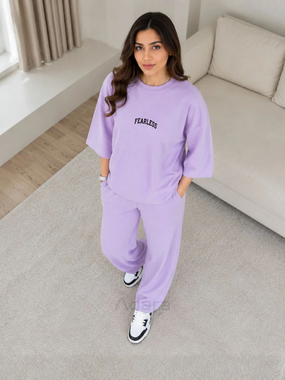 Fearless" Premium lalik purple Co-Ord Set – Oversized Tee & Wide-Leg Trouser