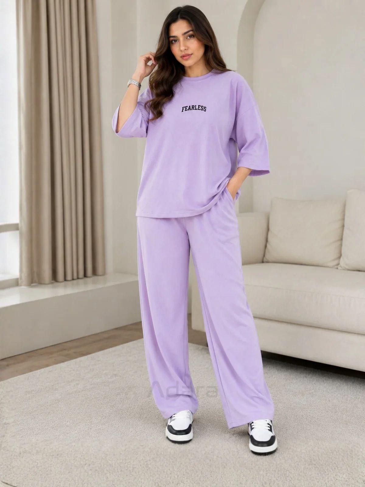 Fearless" Premium lalik purple Co-Ord Set – Oversized Tee & Wide-Leg Trouser