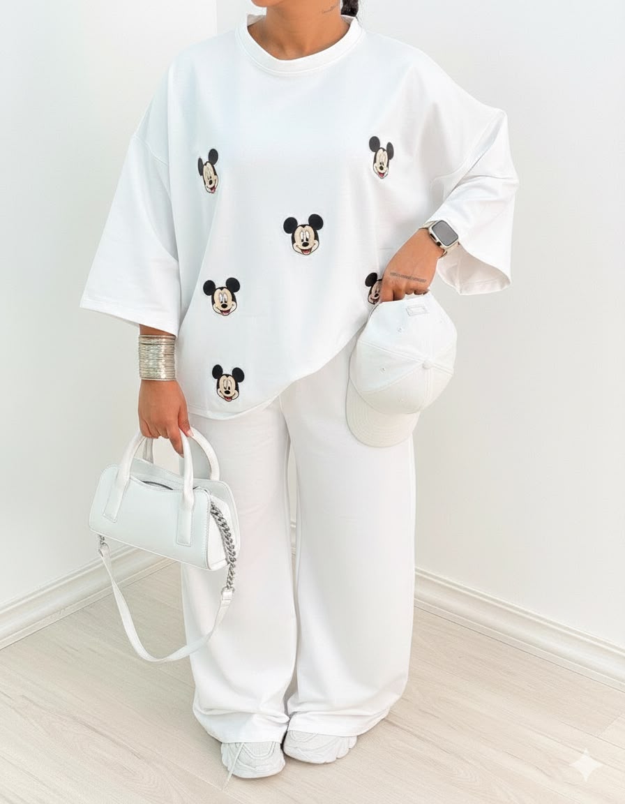 Mickey mouse" Premium Black Co-Ord Set – Oversized Tee & Wide-Leg Trouser