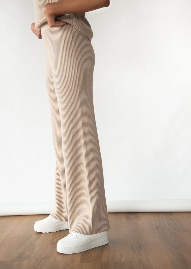 Wide leg Ribbed Straight Flare Trouser