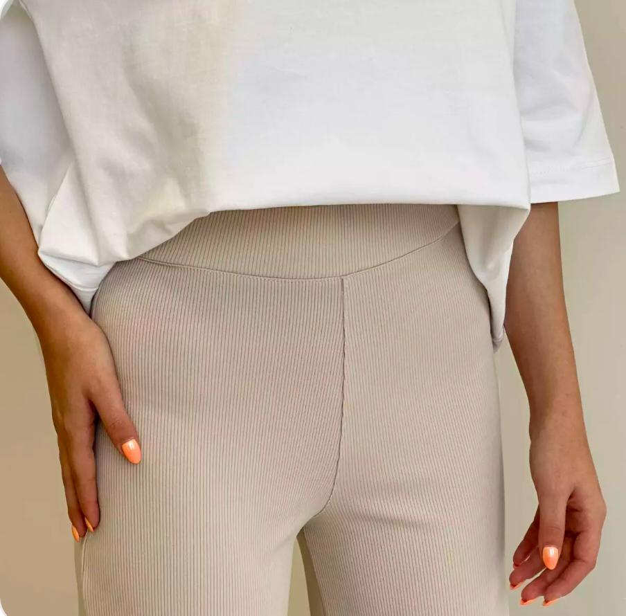 Wide leg Ribbed Straight Flare Trouser