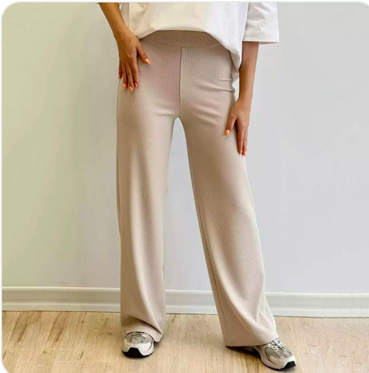 Wide leg Ribbed Straight Flare Trouser