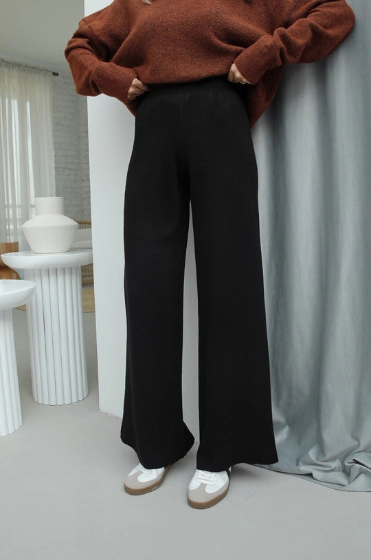 Wide leg Ribbed Straight Flare Trouser